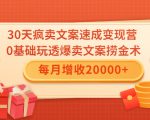 30天疯卖文案速成变现营,0基础玩透爆卖文案捞金术!每月增收20000+-成可创学网