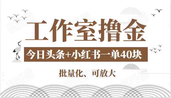 工作室撸金二件套：撸今日头条原创收益+小红书一单利润40块项目-成可创学网