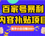 百家号暴利内容补贴项目,图文10元一条,视频30一条,新手小白日赚300+-成可创学网