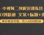 中视频二创解说训练营:从0到精通 文案+标题+素材、月入5000到5W-成可创学网