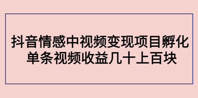 副业孵化营第5期：抖音情感中视频变现项目孵化 单条视频收益几十上百-成可创学网