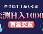 日收益1000+的交友盲盒副业丨有手就行的抖音快手暴力引流-成可创学网