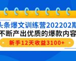 头条爆文训练营202202期,不断产出优质的爆款内容,新手12天收益3100+-成可创学网