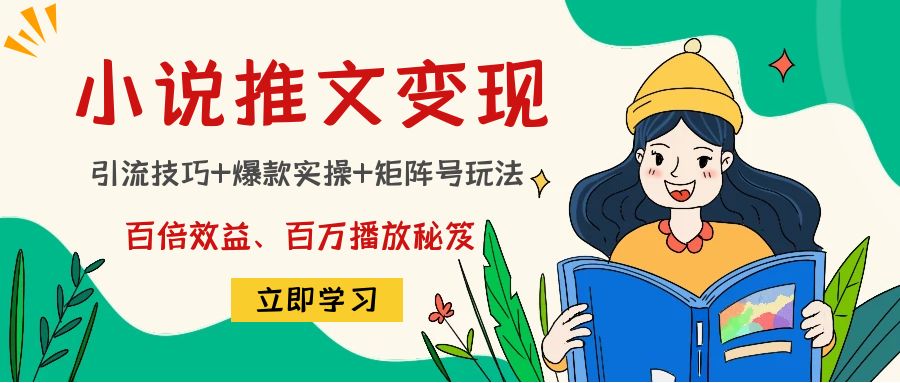 小说推文训练营：引流技巧+爆款实操+矩阵号玩法，百倍效益、百万播放秘笈-成可创学网