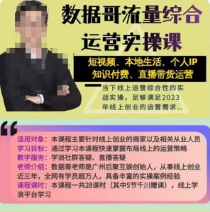 数据哥流量综合运营实操课:短视频、本地生活、个人IP知识付费、直播带货运营-成可创学网
