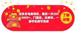 2023拼多多电商项目,稳定一天300~3000+,门槛低,出单快,一部手机即可完成-成可创学网