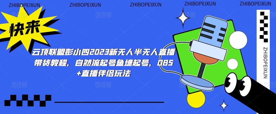云顶联盟彭小四2023新无人半无人直播带货教程，自然流起号鱼塘起号，OBS+直播伴侣玩法-成可创学网