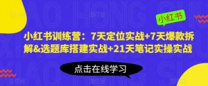 小红书训练营:7天定位实战+7天爆款拆解&选题库搭建实战+21天笔记实操实战-成可创学网