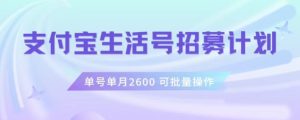支付宝生活号作者招募计划,单号单月2600,可批量去做,工作室一人一个月轻松1w+【揭秘】-成可创学网