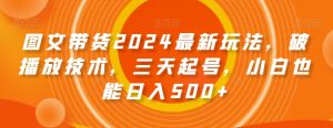 图文带货2024最新玩法,破播放技术,三天起号,小白也能日入500+【揭秘】-成可创学网