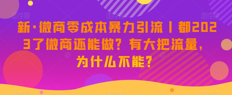 新·微商零成本暴力引流丨都2023了微商还能做？有大把流量，为什么不能？-成可创学网