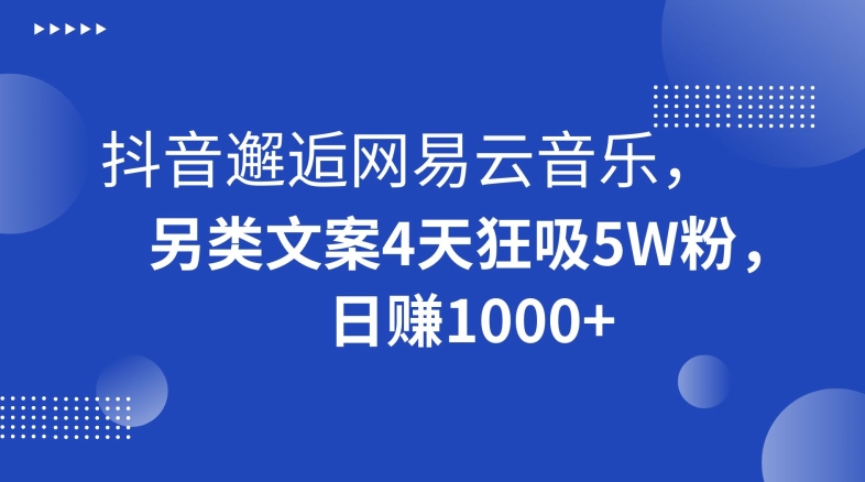 抖音邂逅网易云音乐，另类文案4天狂吸5W粉，日赚1000+【揭秘】-成可创学网