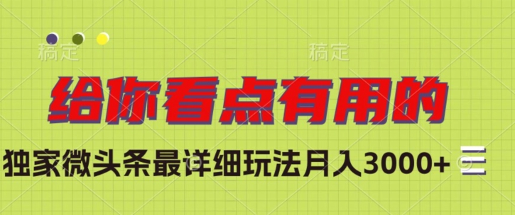 独家微头条最详细玩法，月入3000+【揭秘】-成可创学网