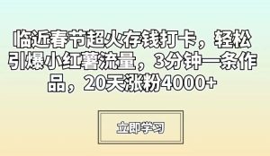 临近春节超火存钱打卡,轻松引爆小红薯流量,3分钟一条作品,20天涨粉4000+【揭秘】-成可创学网
