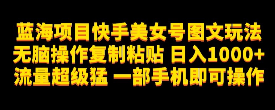 蓝海项目快手美女号图文玩法，无脑操作复制粘贴，日入1000+流量超级猛一部手机即可操作【揭秘】-成可创学网