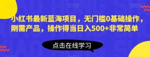 小红书最新蓝海项目，无门槛0基础操作，刚需产品，操作得当日入500+非常简单【揭秘】-成可创学网