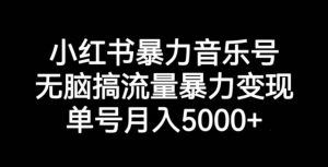 小红书暴力音乐号，无脑搞流量暴力变现，单号月入5000+-成可创学网