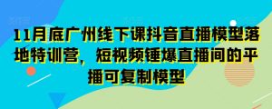 11月底广州线下课抖音直播模型落地特训营，短视频锤爆直播间的平播可复制模型-成可创学网