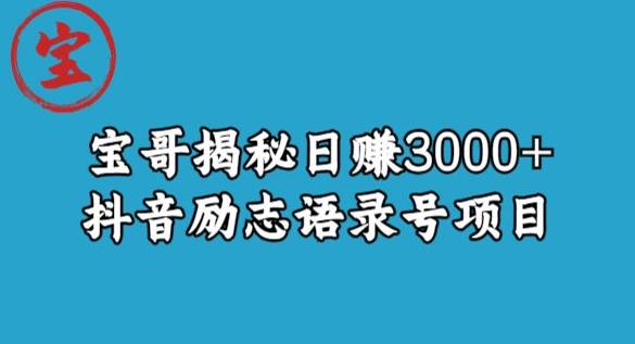 宝哥揭秘日赚3000+抖音励志语录号短视频变现项目-成可创学网
