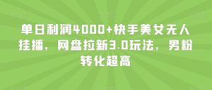 单日利润4000+快手美女无人挂播，网盘拉新3.0玩法，男粉转化超高【揭秘】-成可创学网