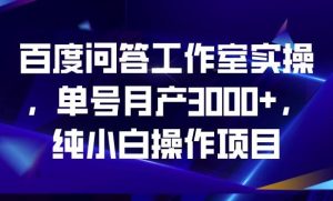 百度问答工作室实操,单号月产3000+,纯小白操作项目【揭秘】-成可创学网