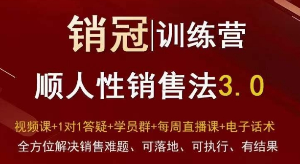 爆款！销冠训练营3.0之顺人性销售法，全方位解决销售难题、可落地、可执行、有结果-成可创学网