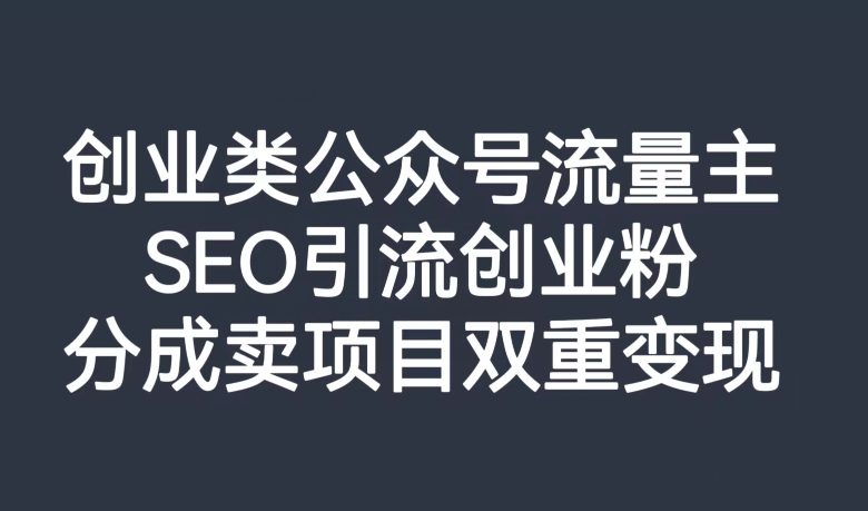 创业类公众号流量主，SEO引流创业粉，分成卖项目双重变现【揭秘】-成可创学网