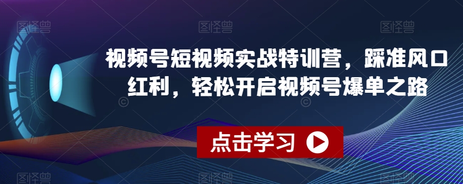 视频号短视频实战特训营，踩准风口红利，轻松开启视频号爆单之路-成可创学网