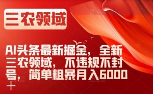 AI头条最新掘金，全新三农领域，不违规不封号，简单粗暴月入6000＋【揭秘】-成可创学网
