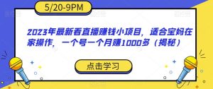2023年最新看直播赚钱小项目，适合宝妈在家操作，一个号一个月赚1000多（揭秘）-成可创学网
