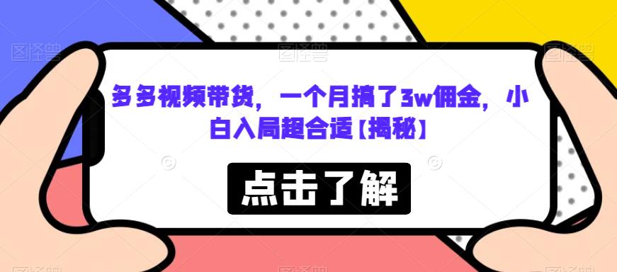 多多视频带货，一个月搞了3w佣金，小白入局超合适【揭秘】-成可创学网