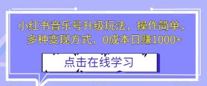 小红书音乐号升级玩法，操作简单，多种变现方式，0成本日赚1000+【揭秘】-成可创学网