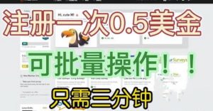 国外项目注册一次0.5美金，只需三分钟无脑操作，可批量同时放大操作，小白工作室福利【揭秘】-成可创学网
