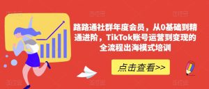 路路通社群年度会员,从0基础到精通进阶,TikTok账号运营到变现的全流程出海模式培训-成可创学网