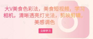 大V美食色彩法，美食短视频，学习相机，清晰透亮灯光法，剪映剪辑，美感调色-成可创学网