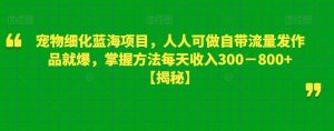 宠物细化蓝海项目，人人可做自带流量发作品就爆，掌握方法每天收入300－800+【揭秘】-成可创学网