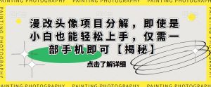 漫改头像项目分解，即使是小白也能轻松上手，仅需一部手机即可【揭秘】-成可创学网