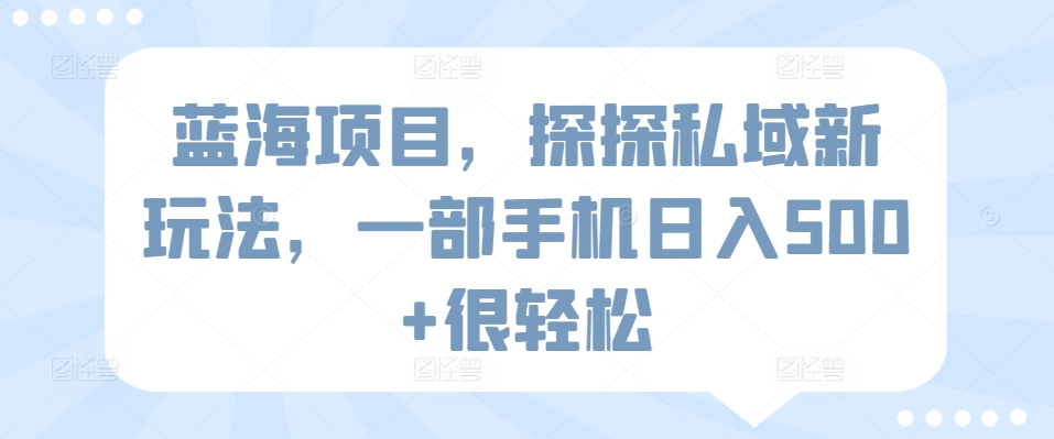 蓝海项目，探探私域新玩法，一部手机日入500+很轻松【揭秘】-成可创学网