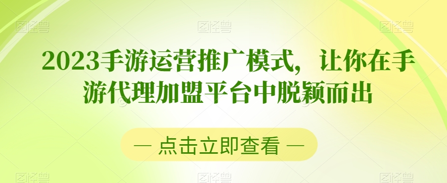 2023手游运营推广模式，让你在手游代理加盟平台中脱颖而出-成可创学网