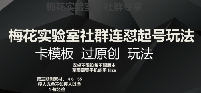梅花实验室社群连怼起号玩法，卡模板过原创玩法【揭秘】-成可创学网
