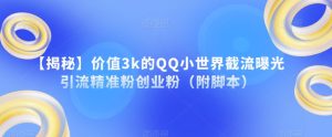【揭秘】价值3k的QQ小世界截流曝光引流精准粉创业粉（附脚本）-成可创学网