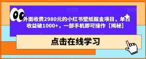 外面收费2980元的小红书壁纸掘金项目，单日收益破1000+，一部手机即可操作【揭秘】-成可创学网