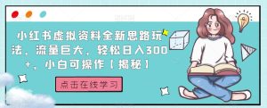 小红书虚拟资料全新思路玩法,流量巨大,轻松日入300+,小白可操作【揭秘】-成可创学网
