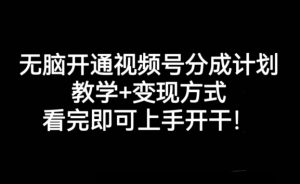 无脑开通视频号分成计划，教学+变现方式，看完即可上手开干!-成可创学网
