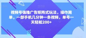 视频号强撸广告矩阵式玩法,操作简单,一部手机几分钟一条视频,单号一天轻松200+【揭秘】-成可创学网