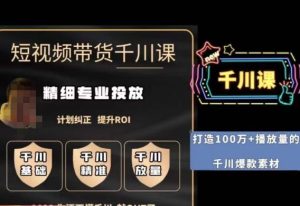 短视频带货-千川专业投放课,精细化专业投放,计划纠正,提升ROI-成可创学网