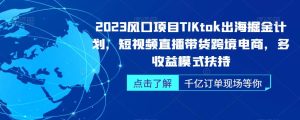 2023风口项目TikTok出海掘金计划,短视频直播带货跨境电商,多收益模式扶持-成可创学网
