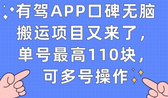 有驾APP口碑无脑搬运项目又来了，单号最高110块，可多号操作-成可创学网