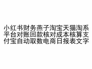 小红书财务燕子淘宝天猫淘系平台对账回款核对成本核算支付宝自动取数电商日报表-成可创学网