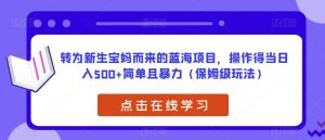转为新生宝妈而来的蓝海项目,操作得当日入500+简单且暴力(保姆级玩法)【揭秘】-成可创学网